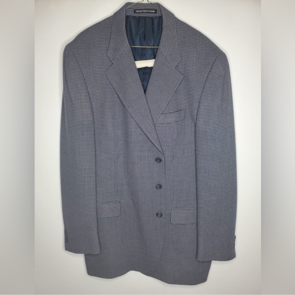 Jones New York 100% Wool Tweed Mens Graph Check Plaid Windowpane Tall Blazer 46L